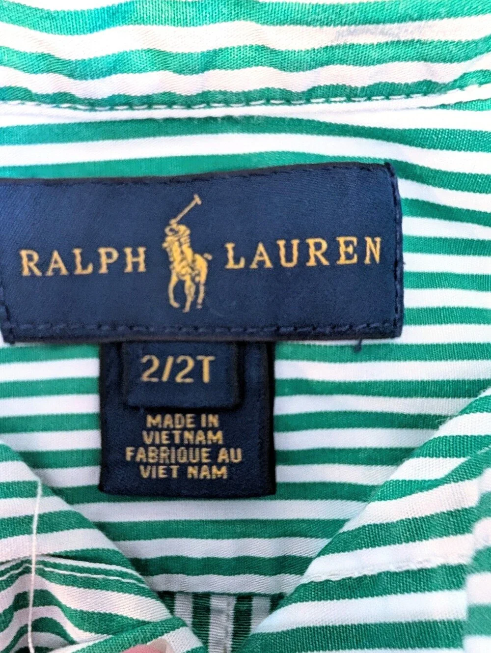 Ralph Lauren Toddler Green Striped Button Down Shirt 2 / 2T Preppy Classic